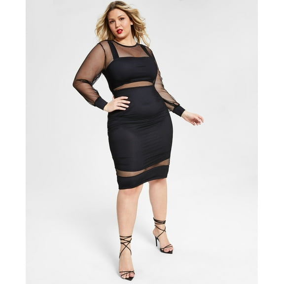 Nina Parker Trendy Plus Size Mesh Bodycon Dress Anthracite 3X