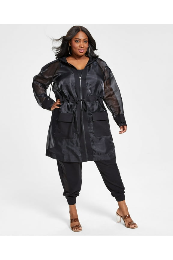 Trendy Plus Size Organza Anorak Jacket Anthracite 3X