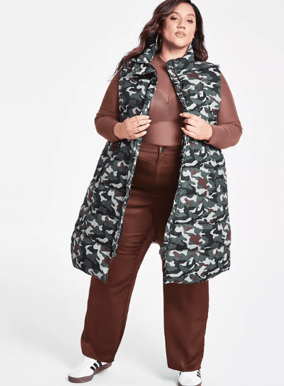 Nina Parker Trendy Plus Size Plus Size Camo Maxi Puffer Vest 3X