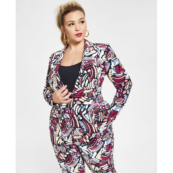 Nina Parker Trendy Plus Size Printed Blazer Abstract Print 1X