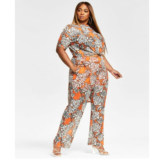 Nina Parker Trendy Plus Size Printed Mesh Pants Graphic Floral Print 2X