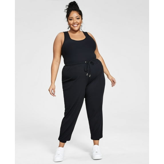 Nina Parker Trendy Plus Size Ribbed Jogger Pants Anthracite 3X