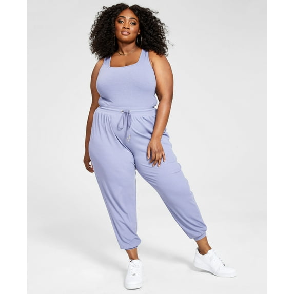 Nina Parker Trendy Plus Size Ribbed Jogger Pants Silver Bullet 1X