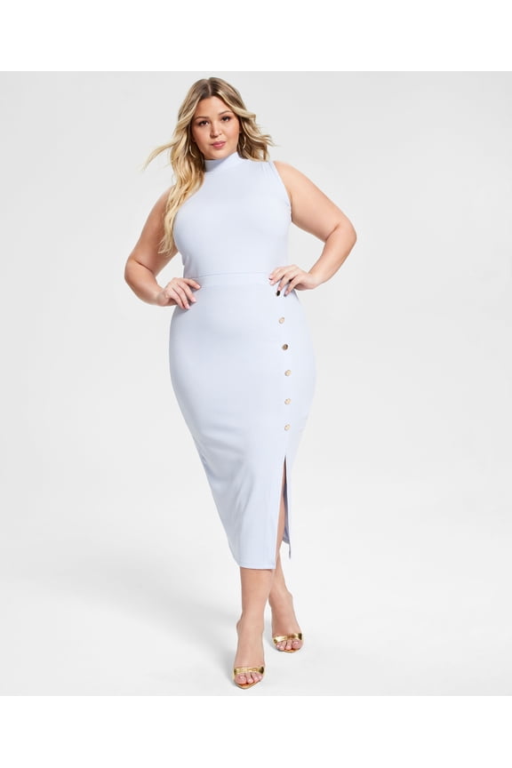 Trendy Plus Size Ribbed Midi Dress Halogen Blue 0X