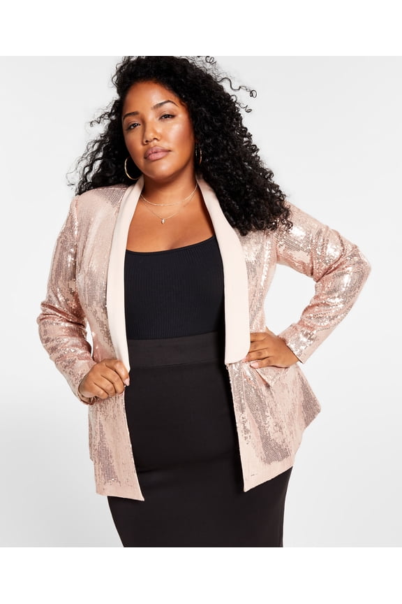Trendy Plus Size Sequin Blazer Champagne 3X