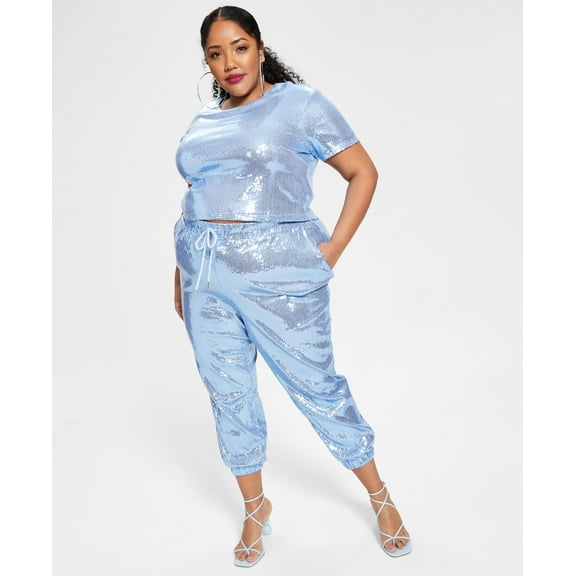 Nina Parker Trendy Plus Size Sequin Jogger Pants Halogen Blue 1X