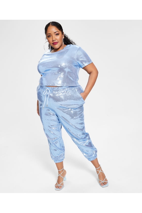 Trendy Plus Size Sequin Jogger Pants Halogen Blue 2X