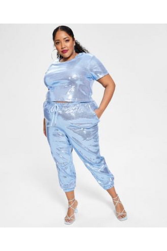 Trendy Plus Size Sequin Jogger Pants Halogen Blue 3X