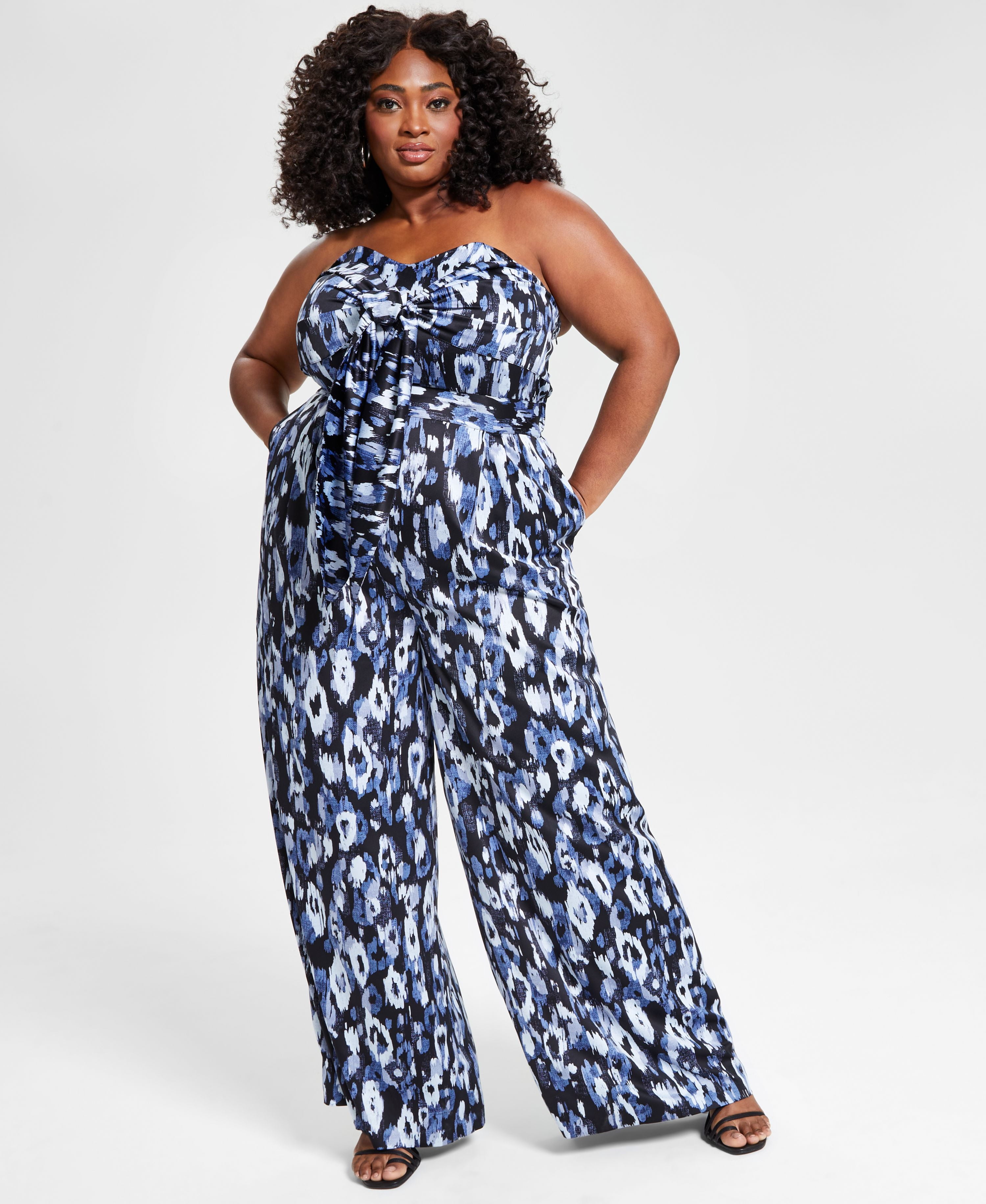 Nina Parker Womens Plus Mesh Drawstring Hem Jumpsuit