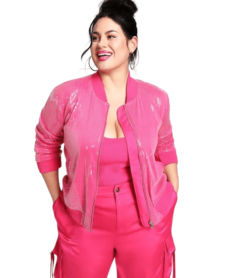 Plus Size Pink Bomber Jackets Kourtney Kardashian Barker