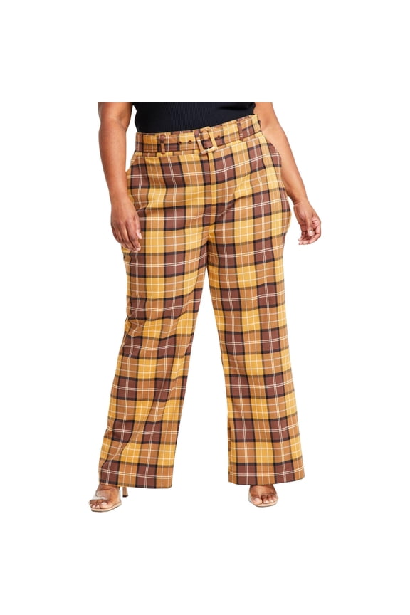 Womens Plaid Casual Trouser Pants, Brown, Plus Size, 16W