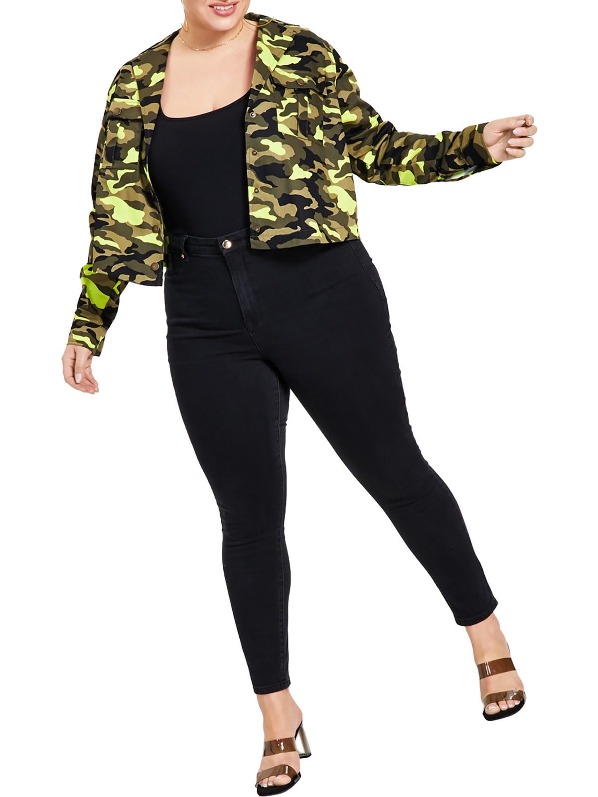 Nina Parker Trendy Plus Size Patched Camo-Print Jacket, 1X