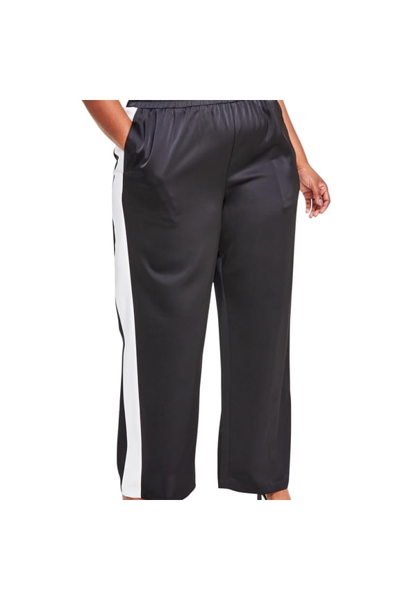 Womens Colorblock Casual Lounge Pants, Black, Plus Size, 1X