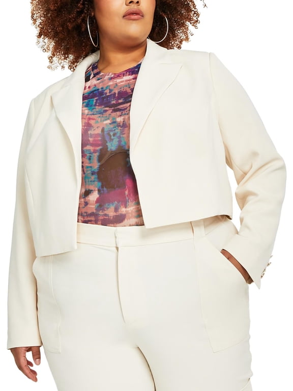 Womens Plus Crepe Open-Front Blazer