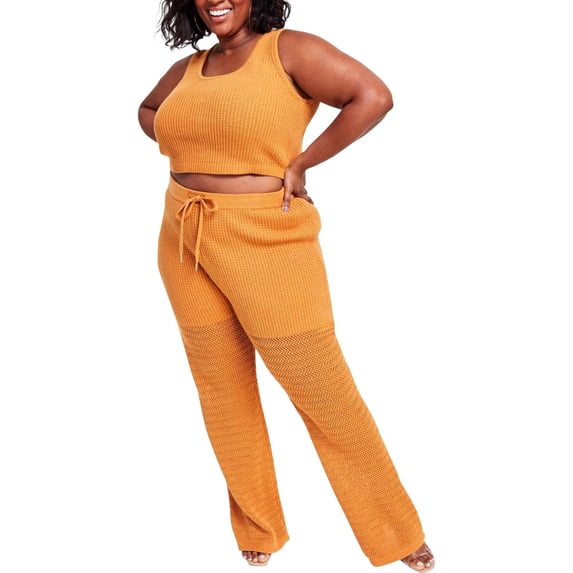 Nina Parker Womens Crochet Tank Top, Orange, Plus Size, 1X