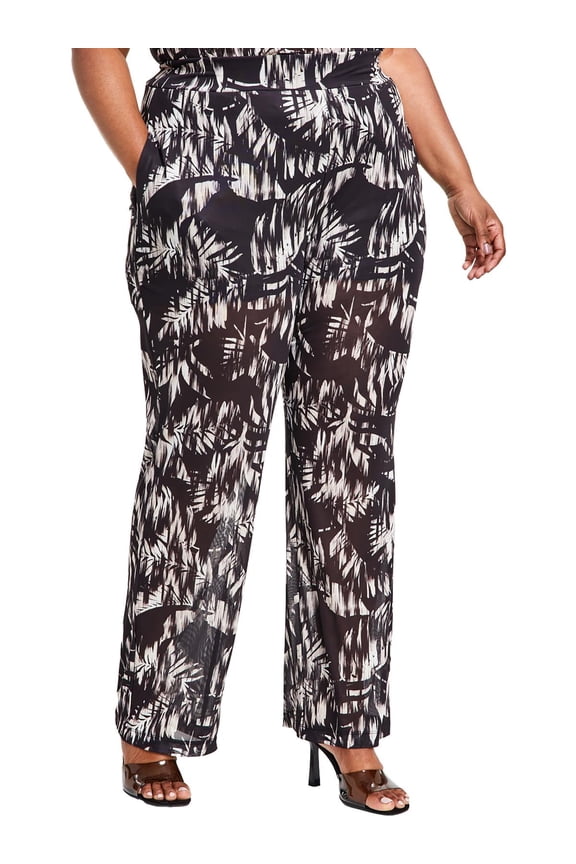 Womens Plus High Rise Mesh Wide Leg Pants