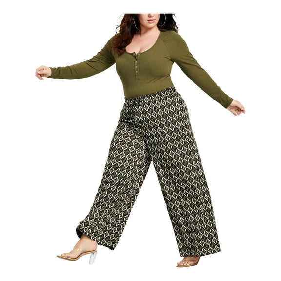 Nina Parker Womens Plus Print Stretch Wide Leg Pants