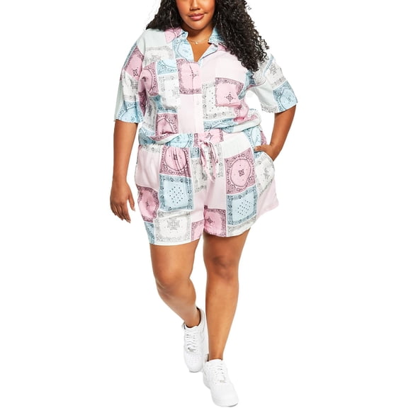 Nina Parker Womens Plus Printed Stretch High-Waist Shorts