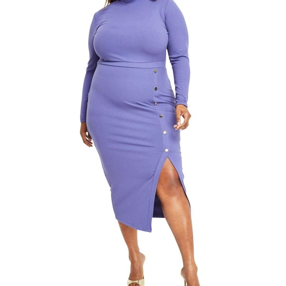 Nina Parker Womens Plus Ribbed Bodycon Midi Dress