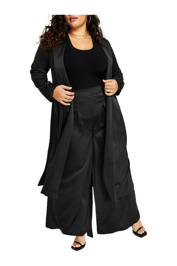 Womens Plus Satin Open Front Duster Blazer