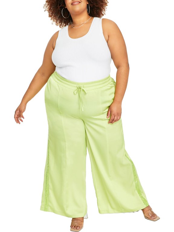Womens Plus Sequined High Rise Wide Leg Pants