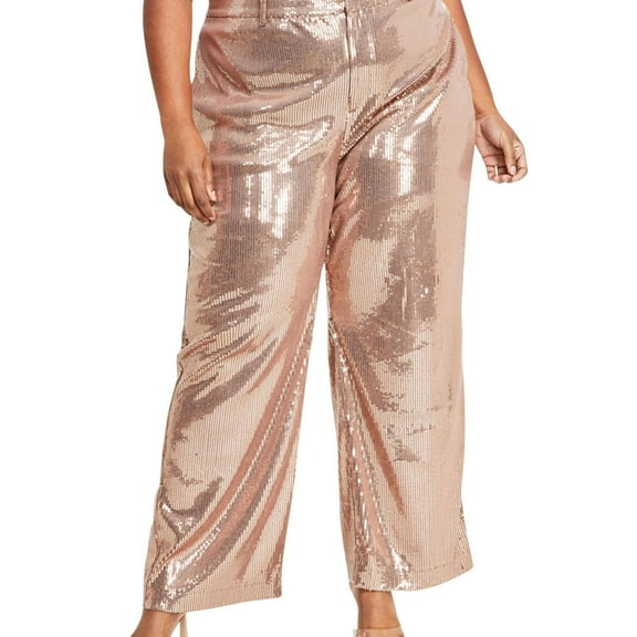 Nina Parker Womens Sequined Casual Trouser Pants, Metallic, Plus Size, 16W