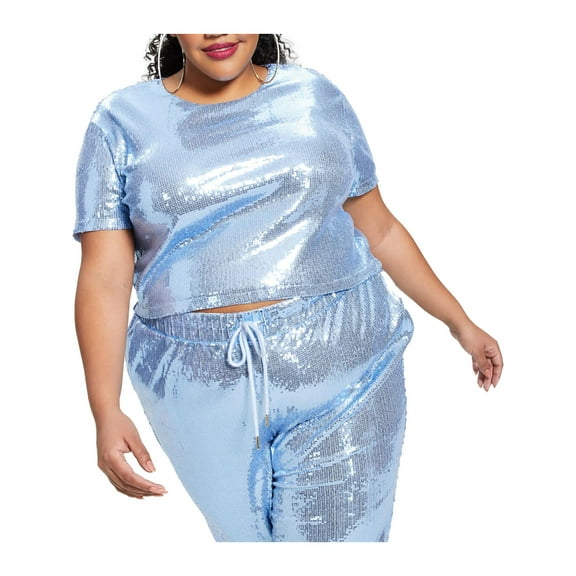 Nina Parker Trendy Plus Size Sequin T-Shirt Halogen Blue 2X