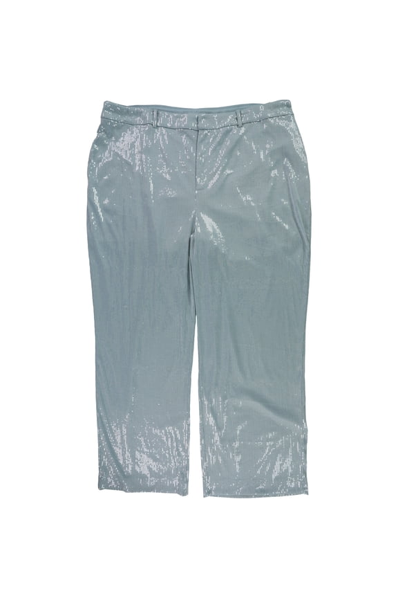Womens Sequined Casual Trouser Pants, Blue, Plus Size, 14W