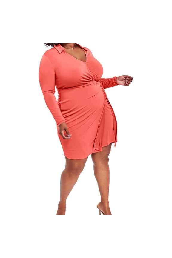 Womens Plus Surplice Knee Length Wrap Dress