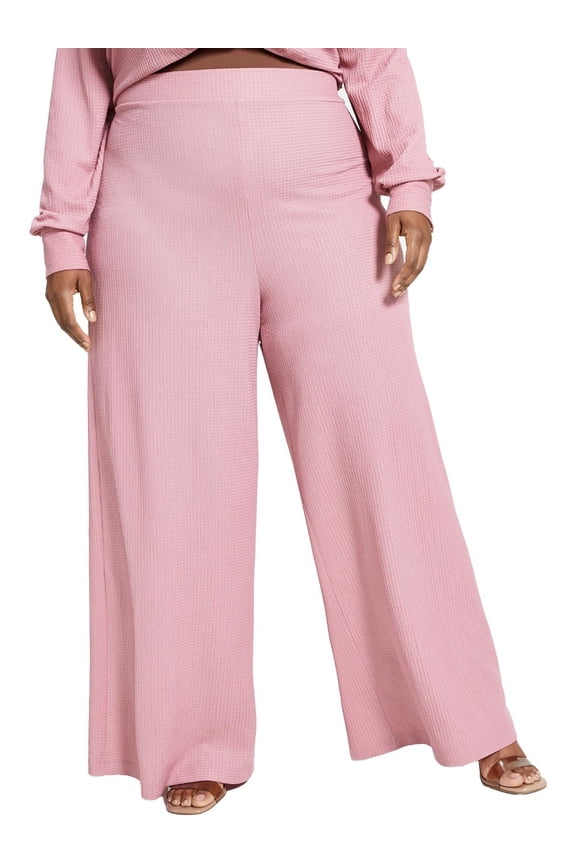 Womens Plus Textured High Rise Wide Leg Pants