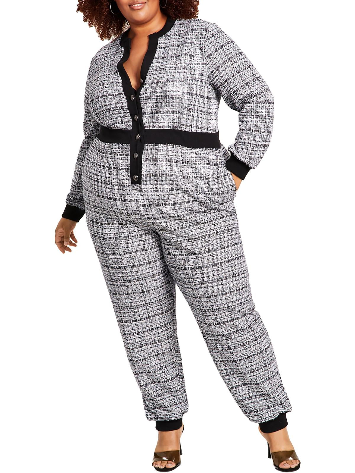 Nina Parker Womens Plus Tweed Jogger Leg Jumpsuit