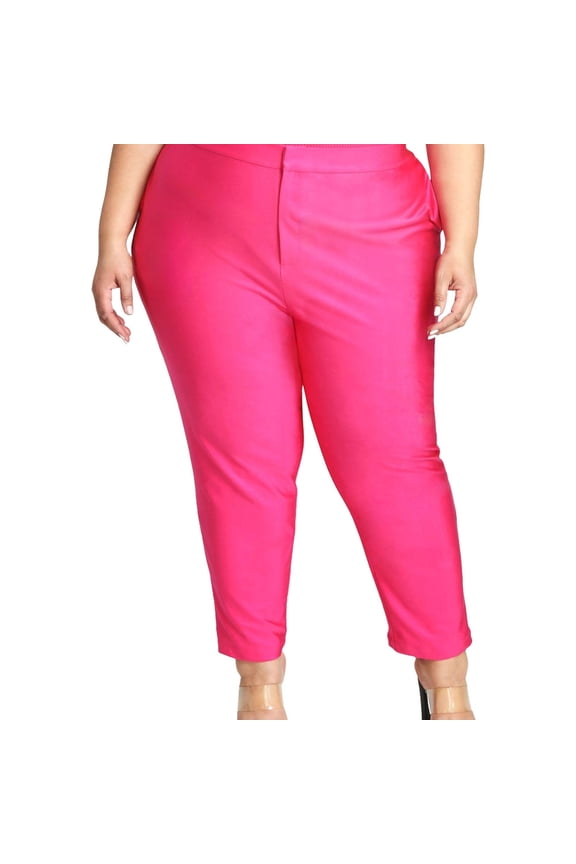 Womens Satin Casual Trouser Pants, Pink, Plus Size, 22W