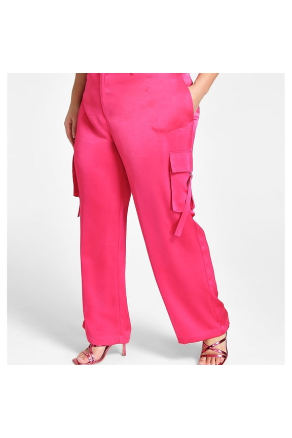 Womens Straight-Leg Casual Cargo Pants, Pink, Plus Size, 18W