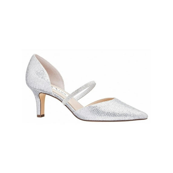 Nina Womens Brystol Shimmer Covered Heel Dress Pumps Silver 7.5 Medium (B,M)