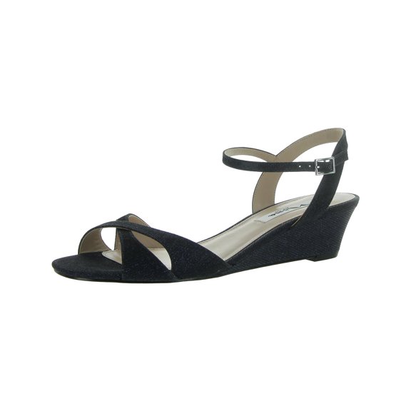 Nina Womens Flora Metallic Ankle Strap Wedge Sandals