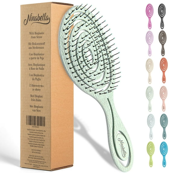 Ninabella Travel-Size Plastic Wire Hair Brush, Detangling, Green
