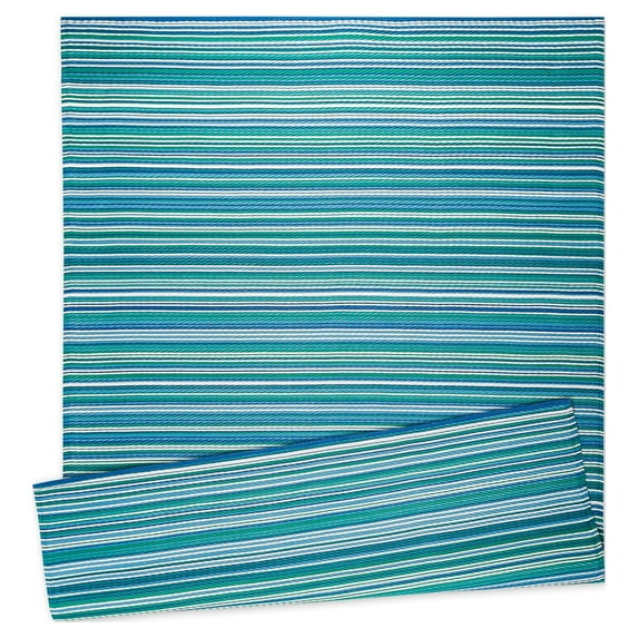 Ninamar Indoor/Outdoor Patio Rug – Balanced Stripes - Teal - 5'x7' - Reversible, Waterproof, Lightweight, UV & Stain Resistant – Durable Plastic Décor Rug - Portable for Beach, Deck, Entryway