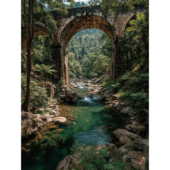 Nine Arches Bridge Sri Lanka Window View Canvas Print, Modern Window Style Scenic Art Ready To Hang