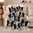 thumbnail image 1 of Nine Border Collie Portraits Cream-White, Playful Pet Portrait Pattern, Warm Flannel Blanket for Living Room and Bedroom, Dog Moms Mother's Day Gift, Pet Lover Home Decor, 1 of 9