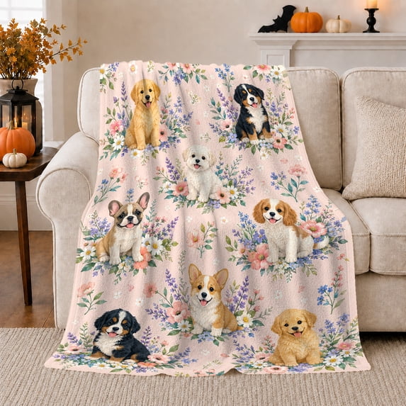 Nine Breed Puppy Portrait Cheerful, Cozy Pet Portrait Pattern, Warm Flannel Blanket for Living Room and Reading Nook, Dog Lovers Friendship Gift, Pet Lover Home Decor
