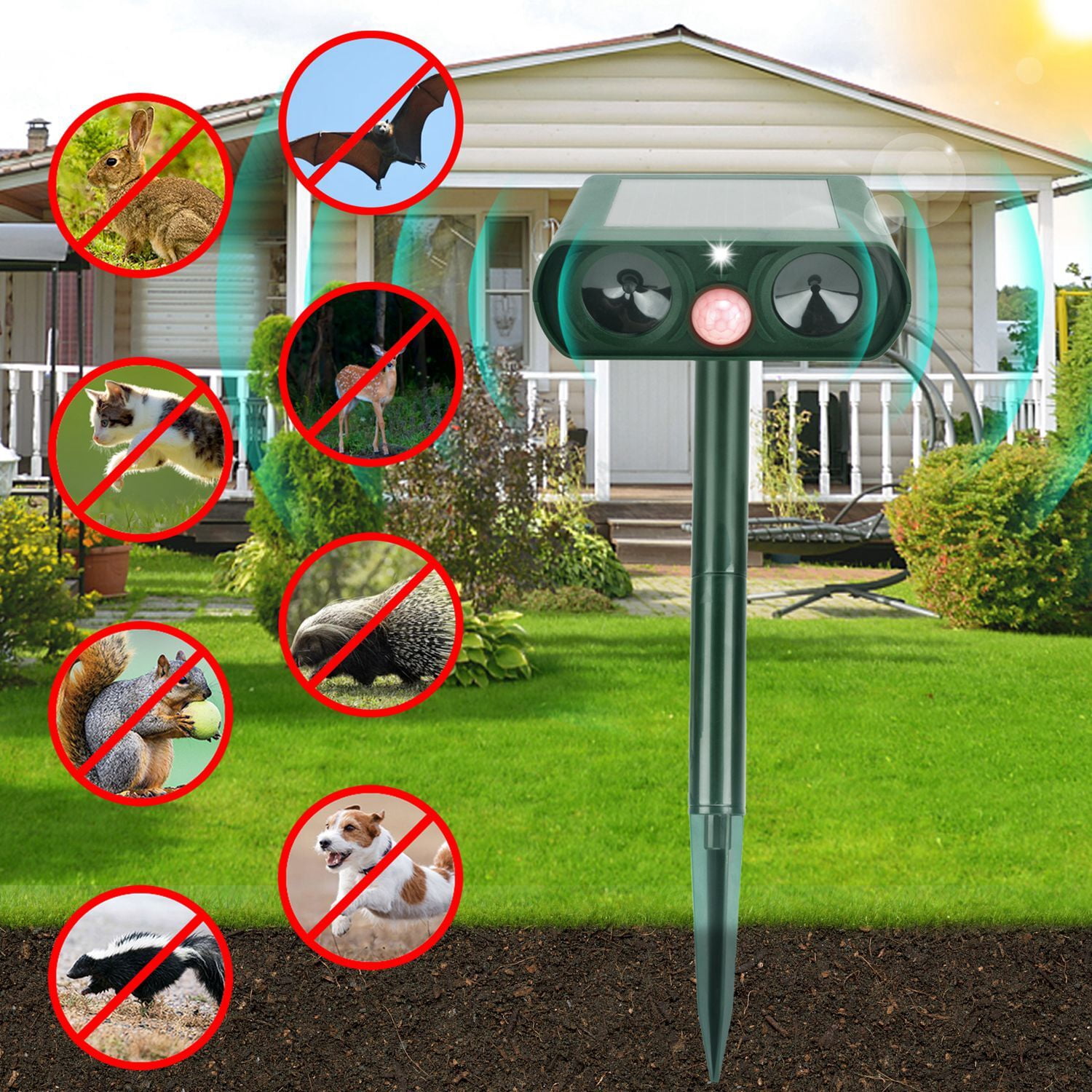 Nine Bull Solar Powered Ultrasonic Animal and Pest Repellent Device ...