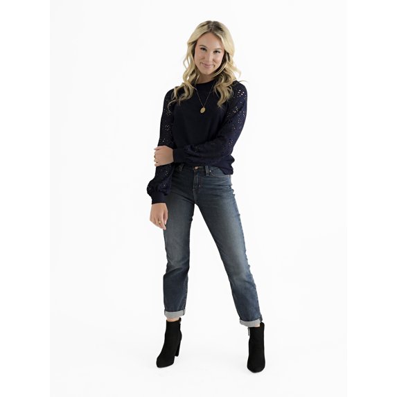 Nine.Eight Women Casual Long Sleeve Round Neck Statement Pullover Sweatshirt