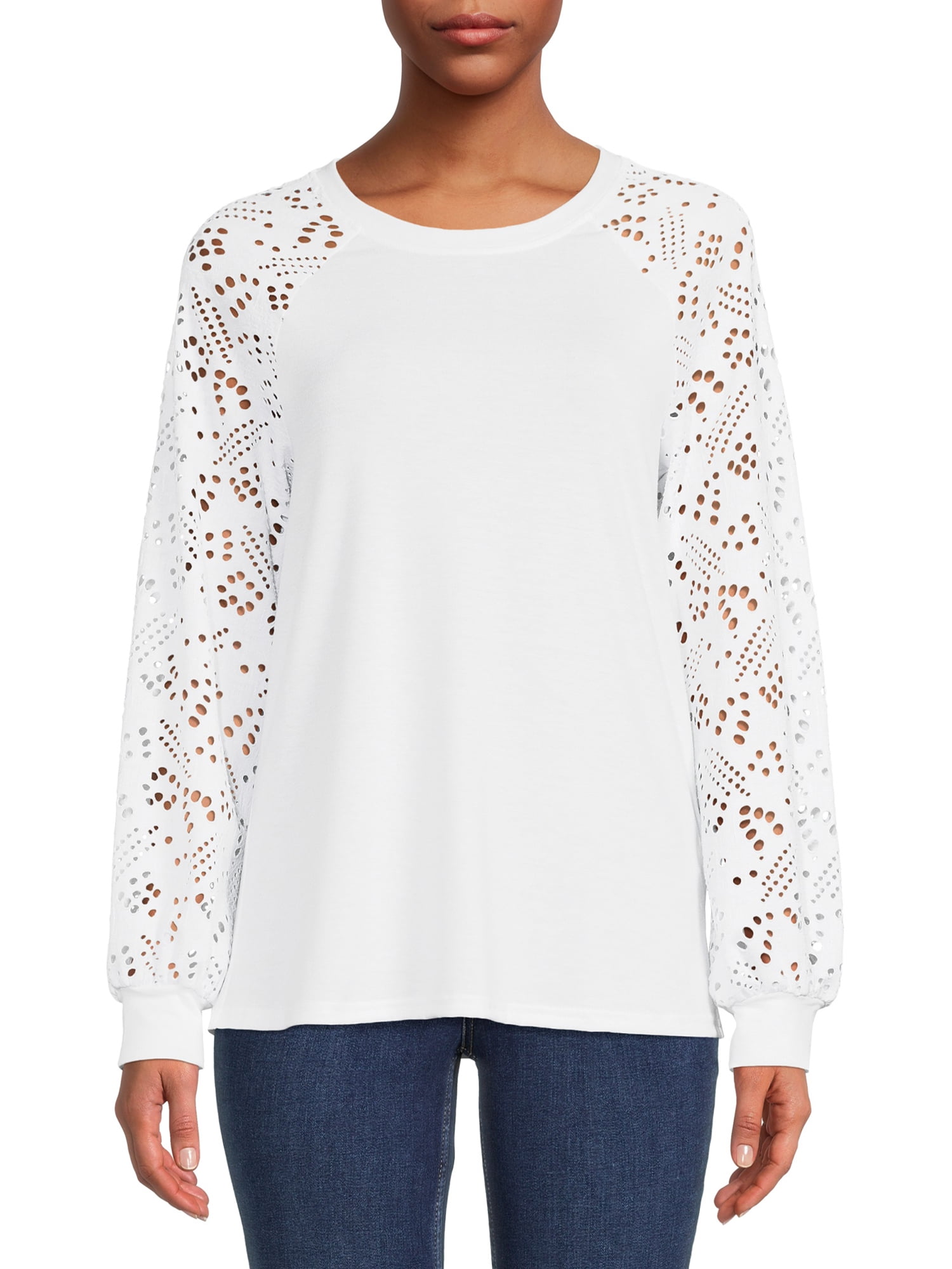 Nine.Eight Women Casual Long Sleeve Round Neck Statement Pullover Sweatshirt
