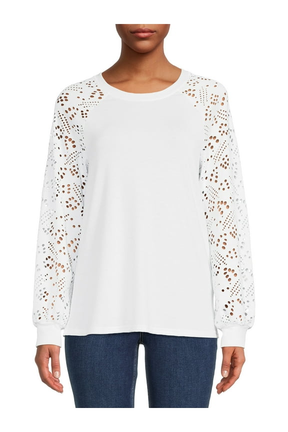 Women Casual Long Sleeve Round Neck Statement Pullover Sweatshirt