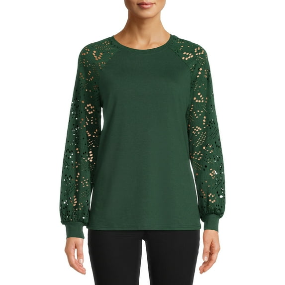 Nine.Eight Women Casual Long Sleeve Round Neck Statement Pullover Sweatshirt