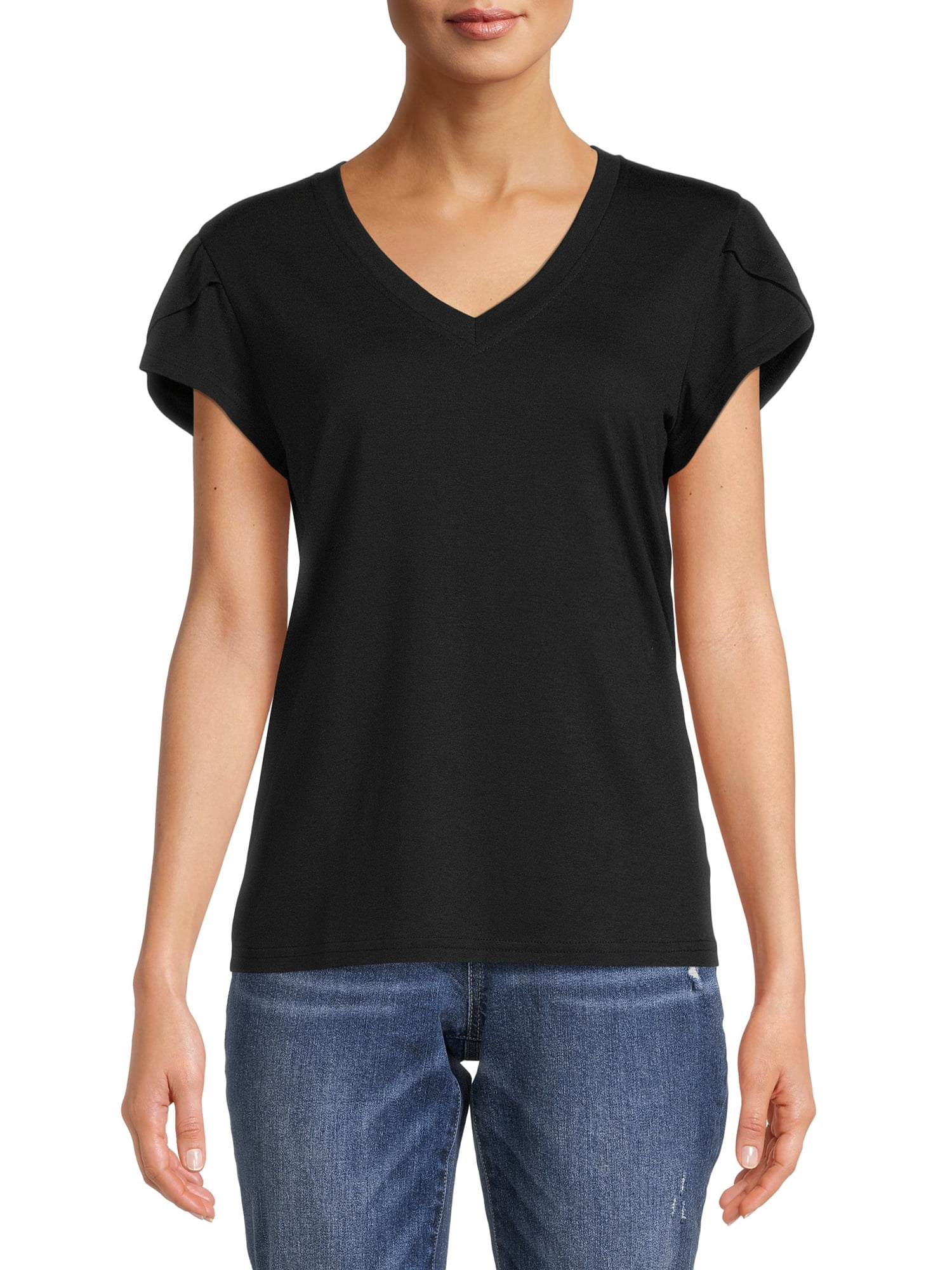 Nine.Eight Women Casual Loose Fit Basic Cap Sleeve Short Sleeve T-Shirt