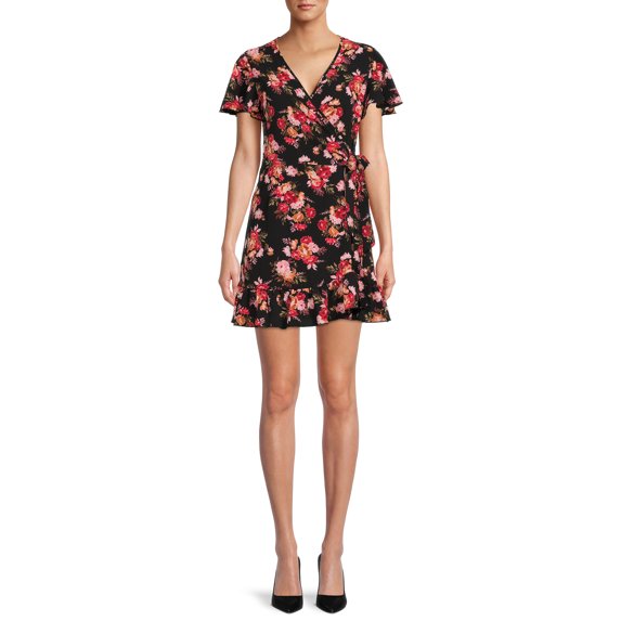 Nine.Eight Women Flutter Sleeve Short Wrap Dress