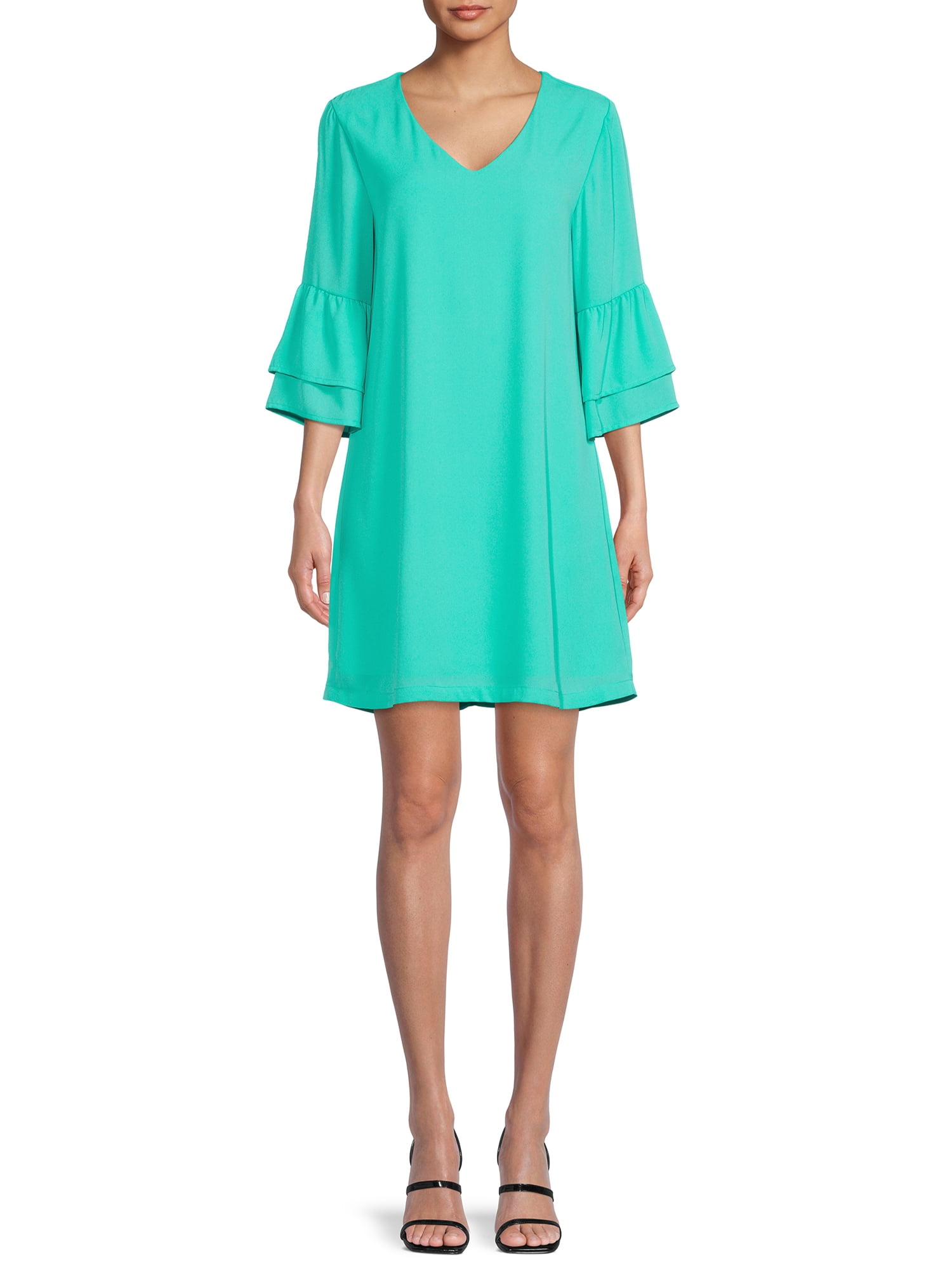 Nine.Eight Women V-Neck Flounce Sleeve Above Knee Shift Dress