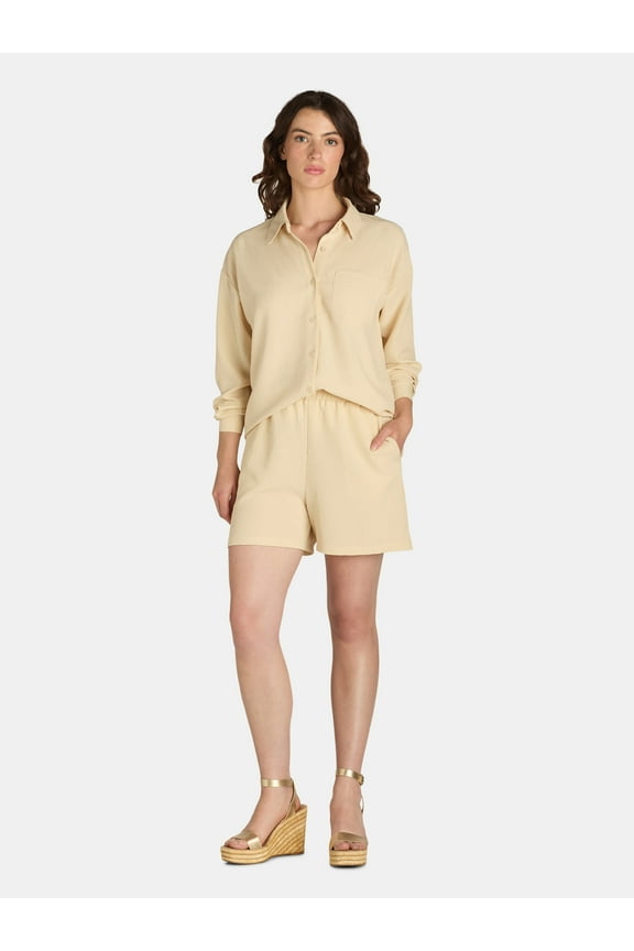 Women's Long Sleeve Shirt and Pull On Shorts Set, 2-Piece, Sizes XS-XXXL