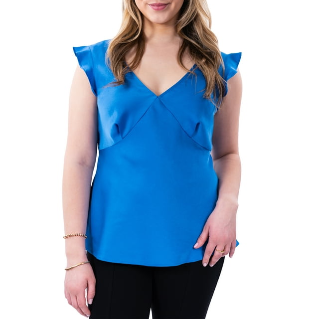 Nine.Eight Women's Peplum Satin V-Neck Blouse, Sizes XS-3XL